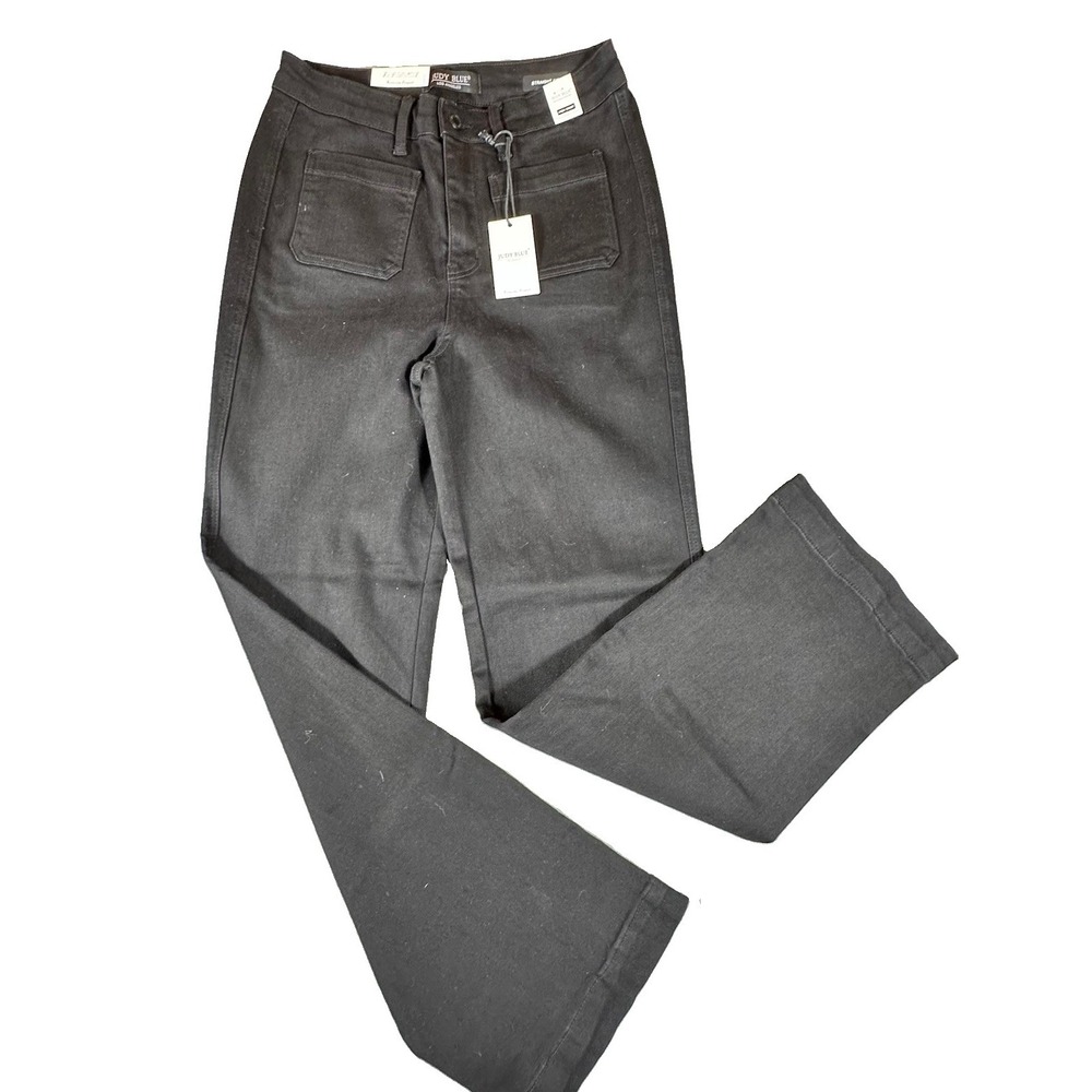 Judy Blue Straight Fit Jeans 11/30 Black Front Patch Pockets High Rise Hippie
